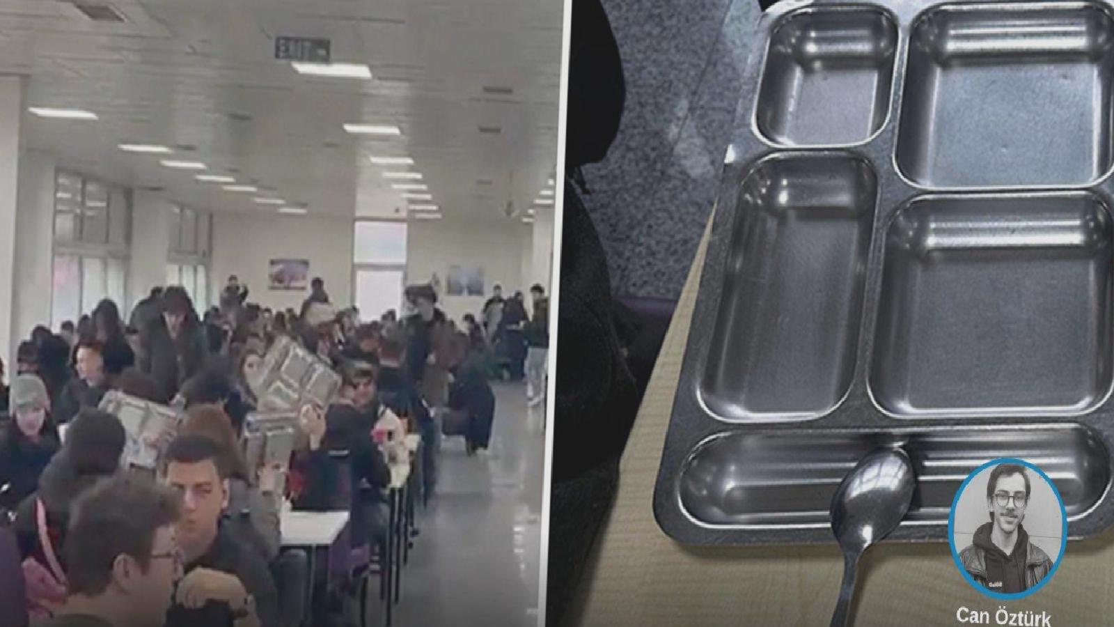 YTÜ öğrencilerinden artan yemek fiyatlarına boş tabldotlu protesto